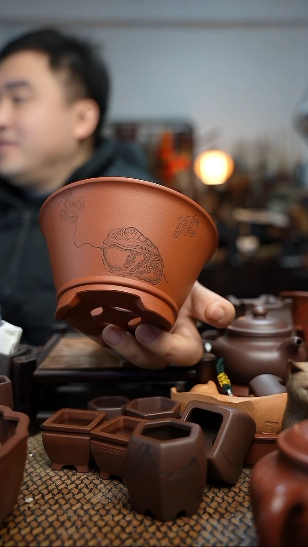 紫砂花盆不**语長木軒精品紫砂