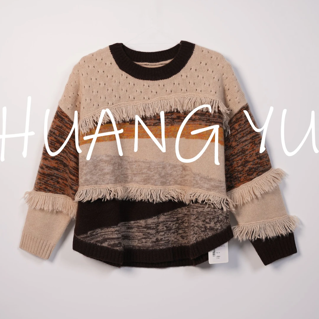 圆领拼色波西米亚风流苏混纱花纱山羊绒百搭秋冬时尚加厚针织