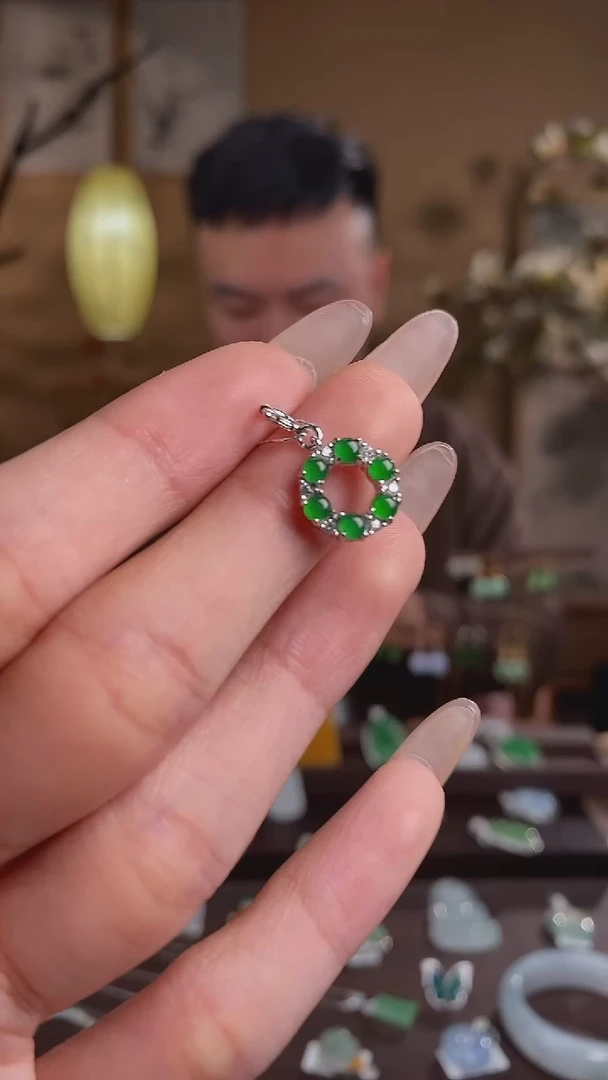 翡翠银S925镶嵌吊坠(不含链)甜甜圈