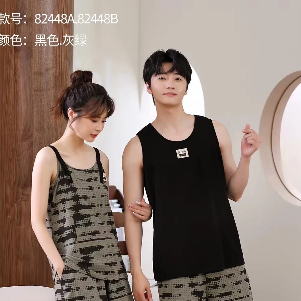 82448B女家居套夏天薄款无袖短裤家居背心套装【迷彩】