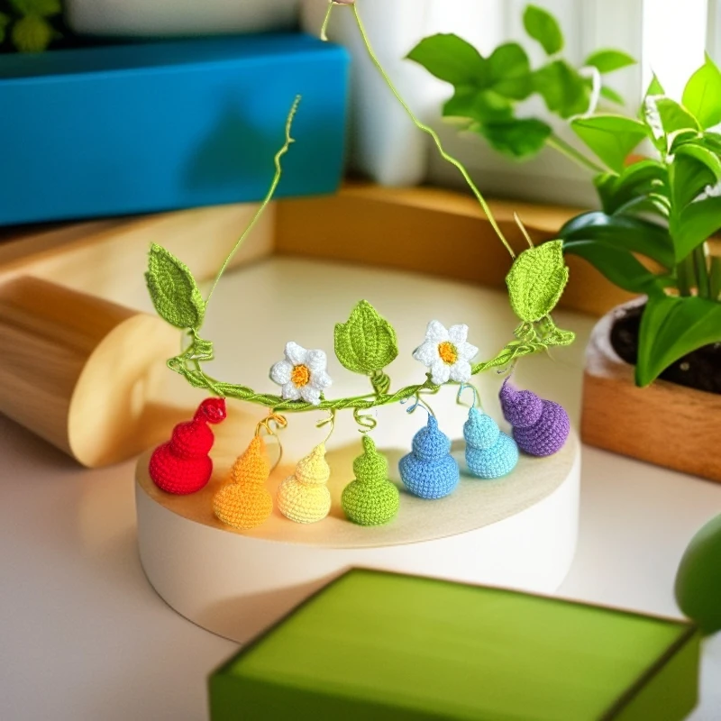 纯钩织七彩葫芦（福禄）车挂单个钥匙扣七彩葫芦娃钩织挂件成品