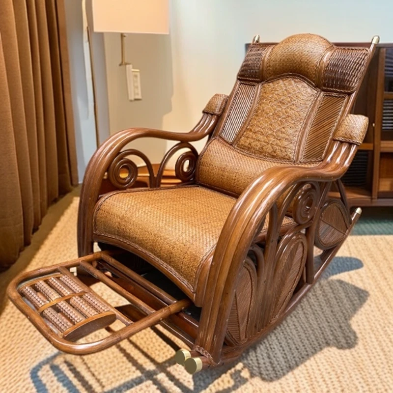 天然真藤摇椅阳台家用休闲高端逍遥椅老人躺椅藤编摇摇椅午休睡椅