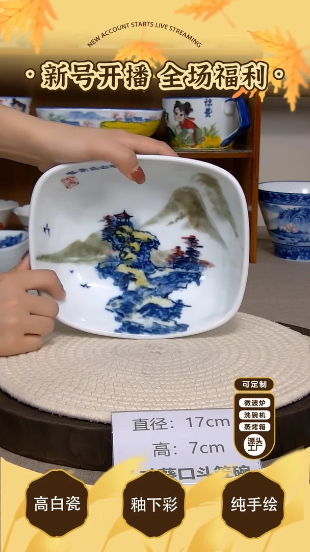 碗景德镇手绘釉下彩陶瓷餐具