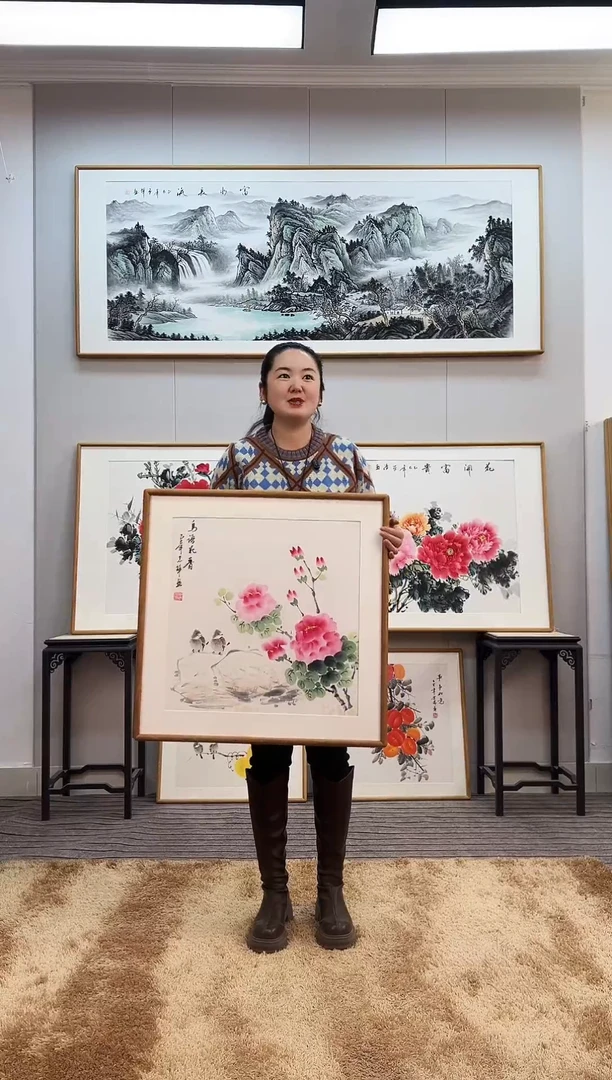 国画手绘花鸟62*62尺寸