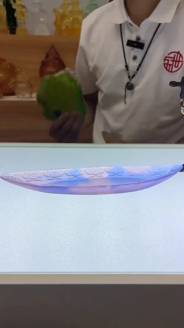 琉璃手工艺品船型香插粉蓝
