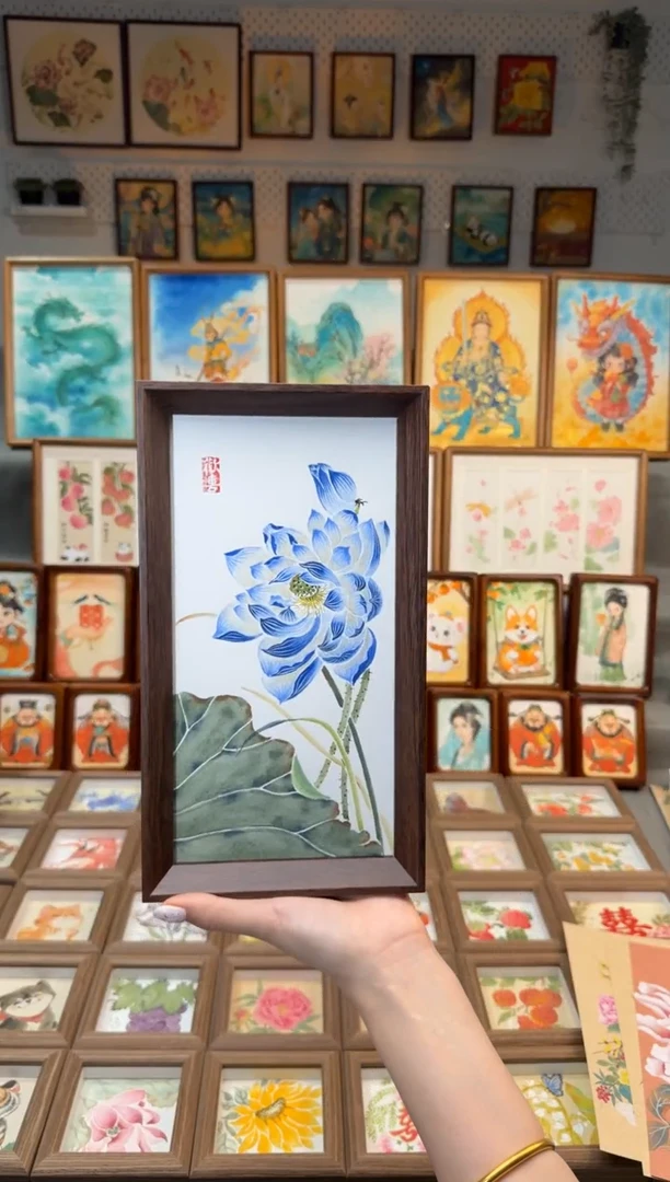 国画盛放蓝莲花 手绘国画27