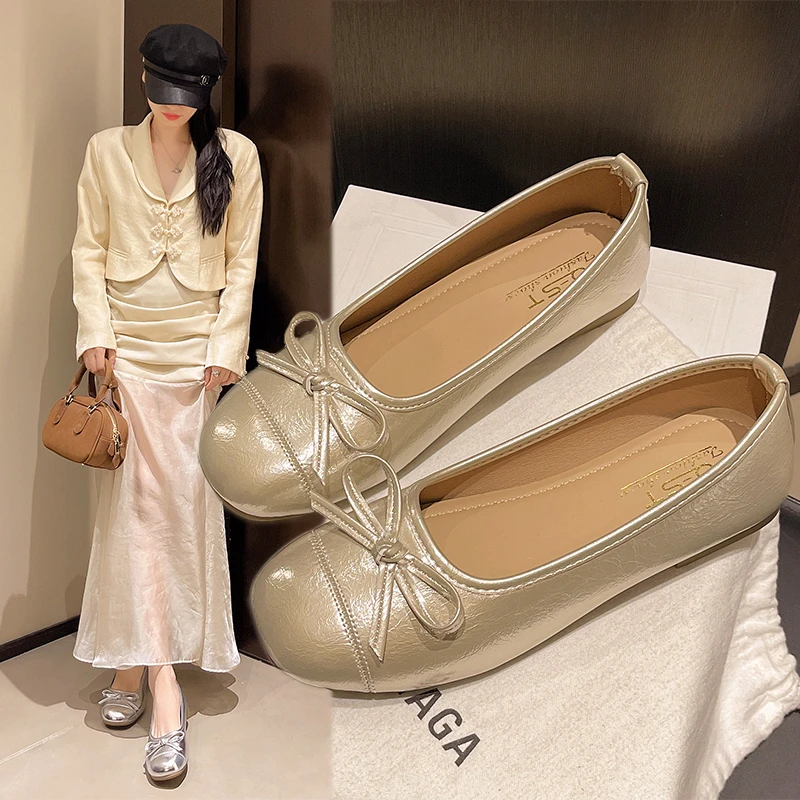 法式软底奶奶鞋女2024年春夏季新款孕妇鞋平底一脚蹬豆豆鞋单鞋子