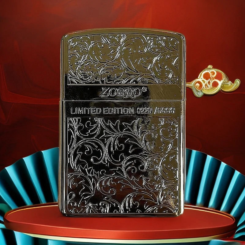 【Z92067C】7-佐罗双面唐草金色高档打火机（自行加油）-火花优品