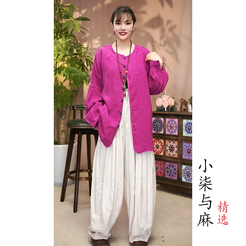 【小柒与麻】春季新款复古风汉麻小衫（衣长68胸围128）