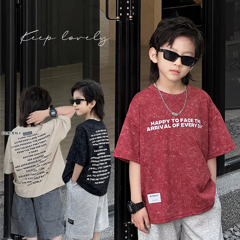 【清仓】童装男童字母短袖t恤夏季男孩夏装儿童中大童休闲上衣潮T