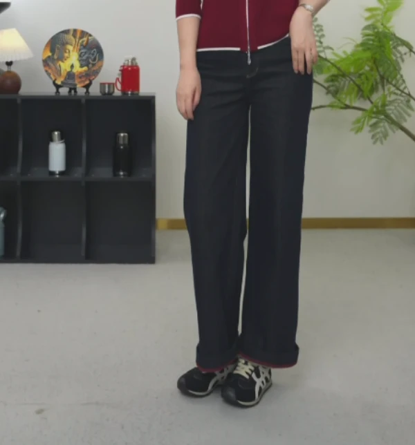 【U.M】法棍牛仔裤植绒牛仔垂感撞色直筒裤显瘦舒适牛仔裤