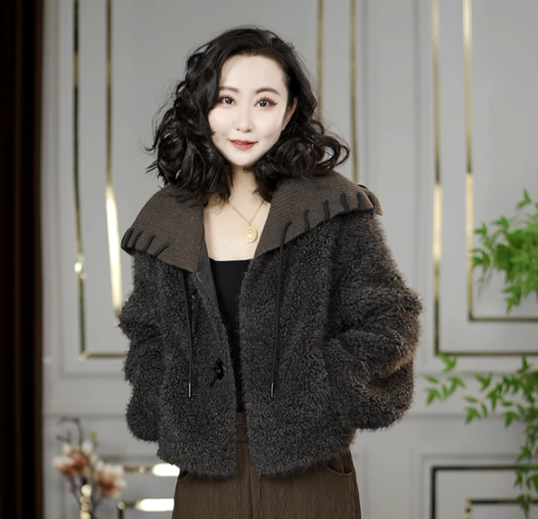 新款冬季时尚洋气休闲加绒加厚保暖海军领外套