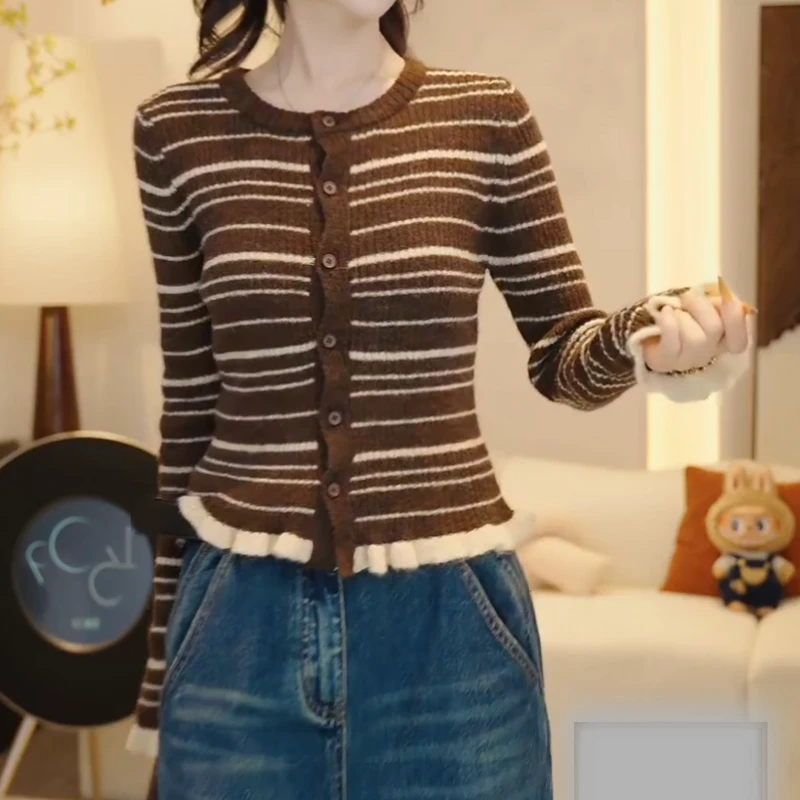 【落日余晖】2025新款韩系法式慵懒风毛衣针织衫条纹开衫LK2506687