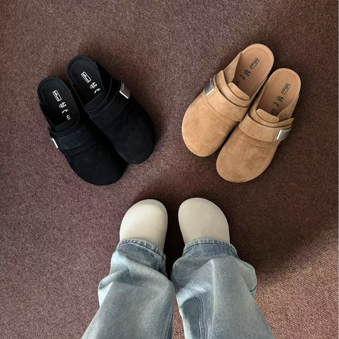 高级感老钱风 勃肯凉拖 反绒皮厚底半拖情侣鞋
