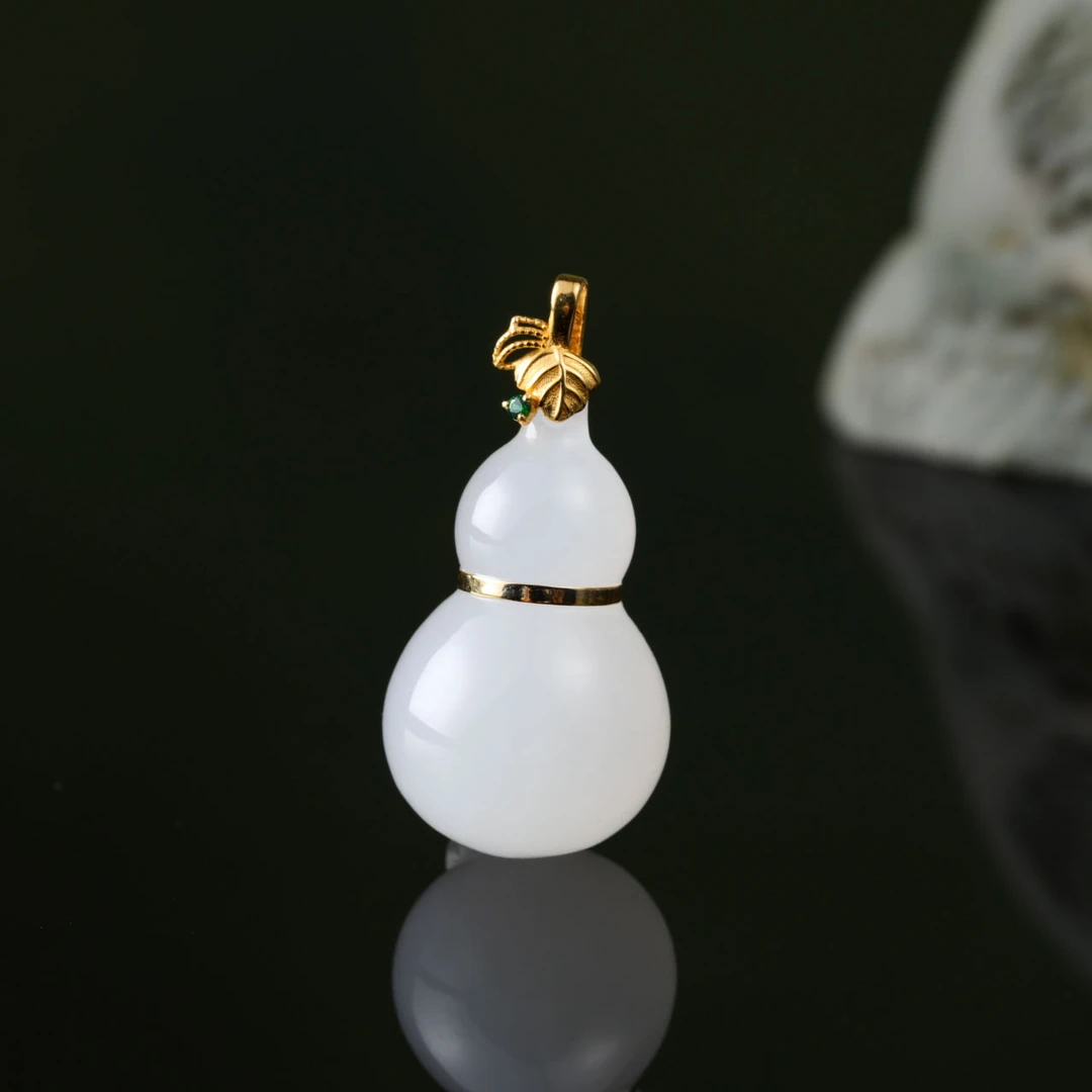 【意婵】《山野葫》新粉必入22mm-18K金高冰和田玉羊脂白玉葫芦913502