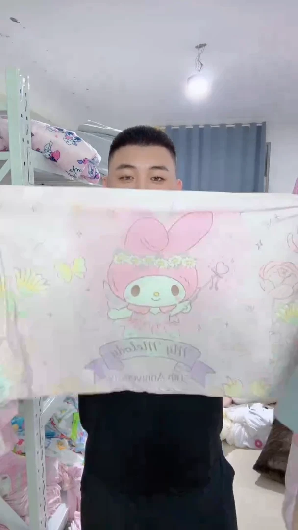 粉色小花美乐蒂凉感枕套一对