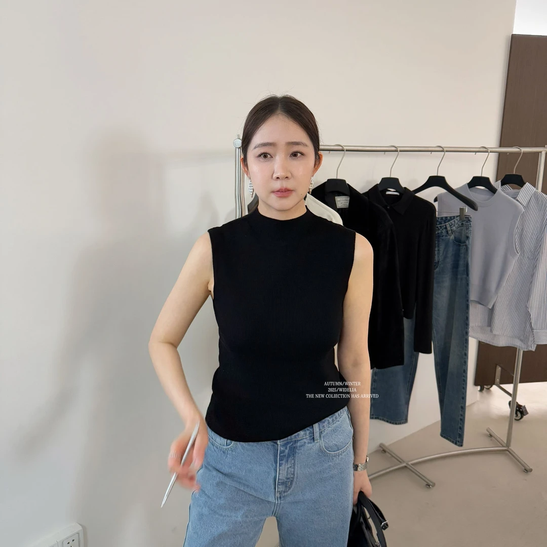 widelia陈姬儿春夏经典黑色无袖背心休闲气质打底纯色上衣10625