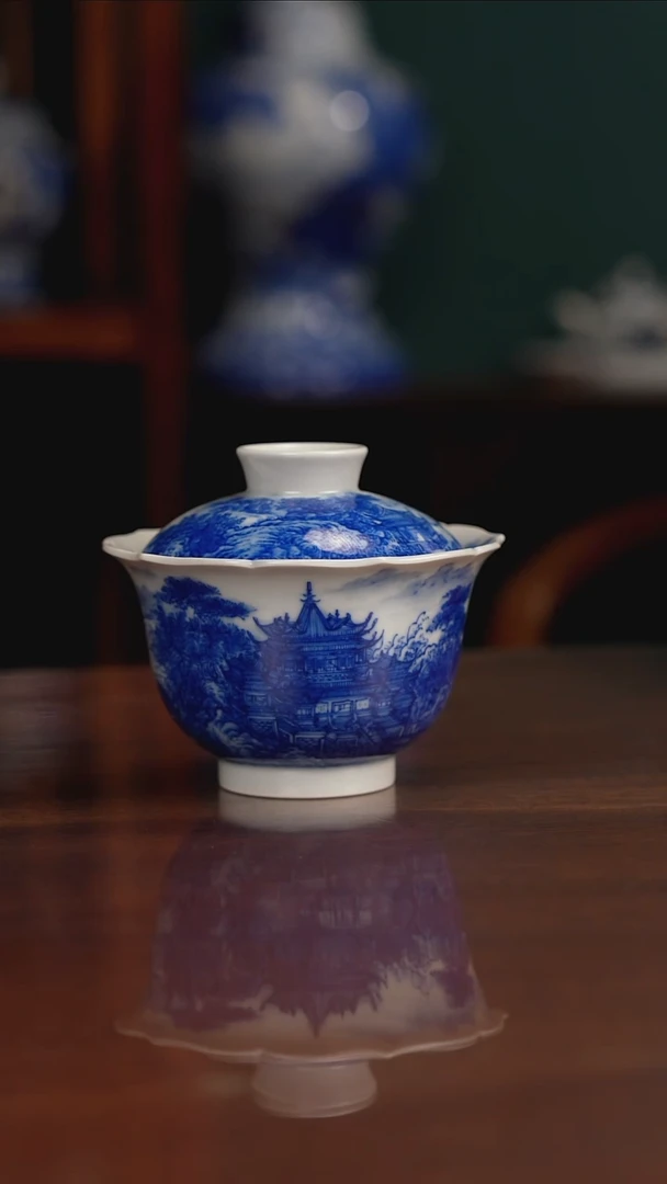 自成柴窑青花蓬莱仙境