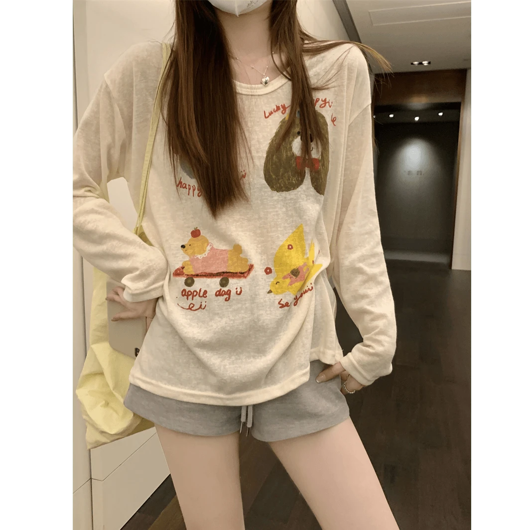 【小依专享】夏季可爱狗狗宽松防晒长袖T恤时尚休闲百搭上衣#Y0612