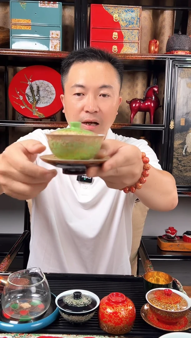 春意盎然大漆盖碗三件套