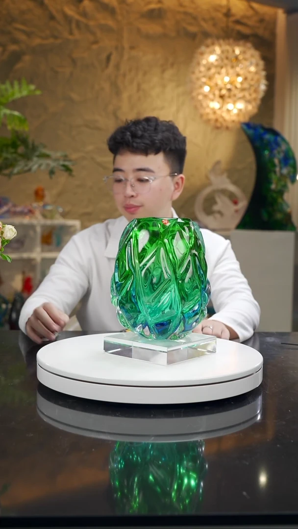 手工艺品琉璃绿蓝菱形菠萝花器