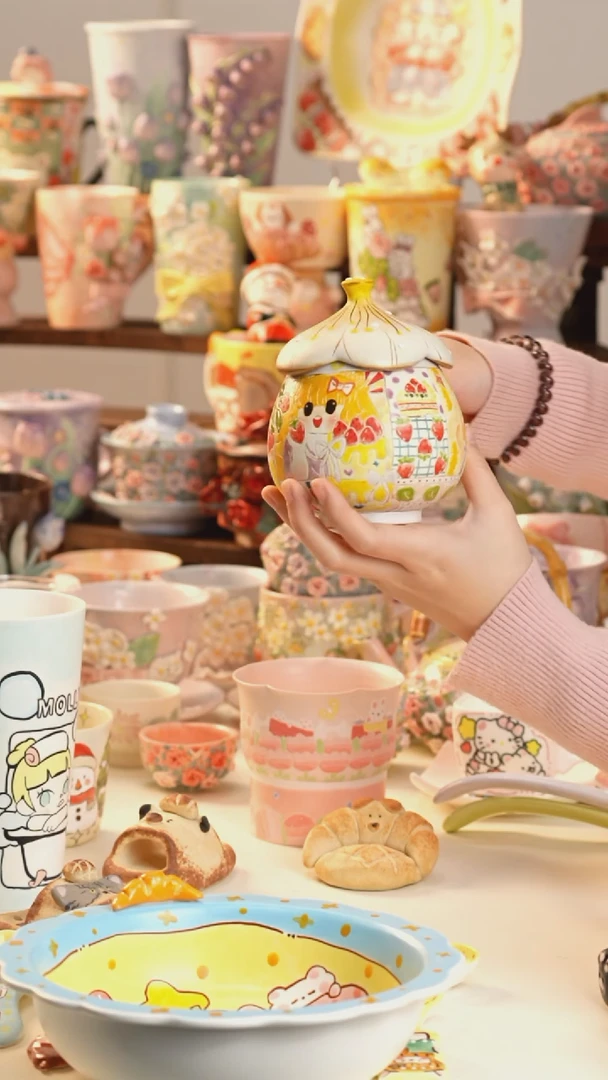 摆件陶景德镇釉下彩手绘设计师款陶瓷