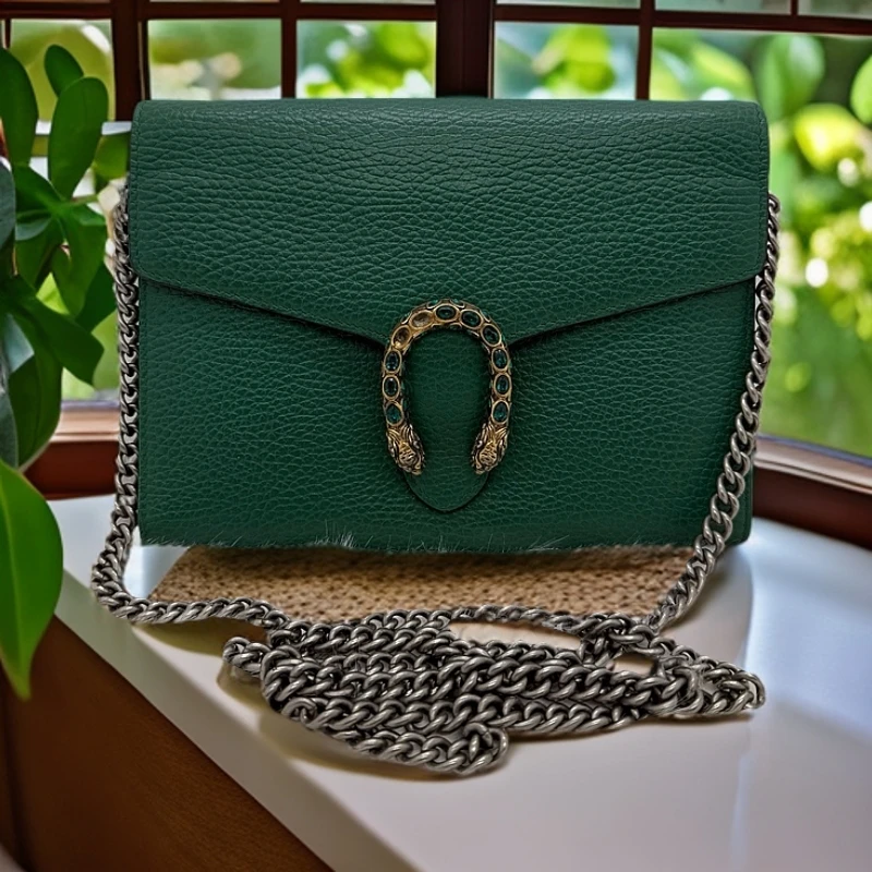 95新 GUCCI/古驰 古驰酒神钻扣单肩斜挎链条包005985