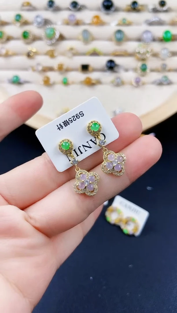 翡翠银S925镶嵌耳饰41658