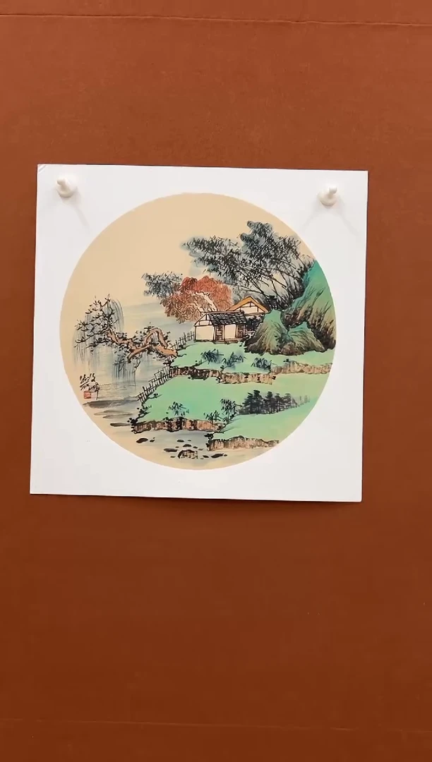 国画李文峰三尺斗方卡纸山水