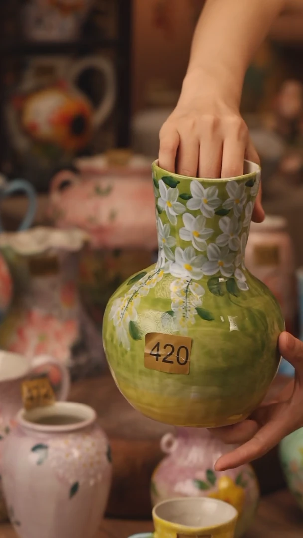 陶瓷420景德镇设计师手作花器摆件侘寂风