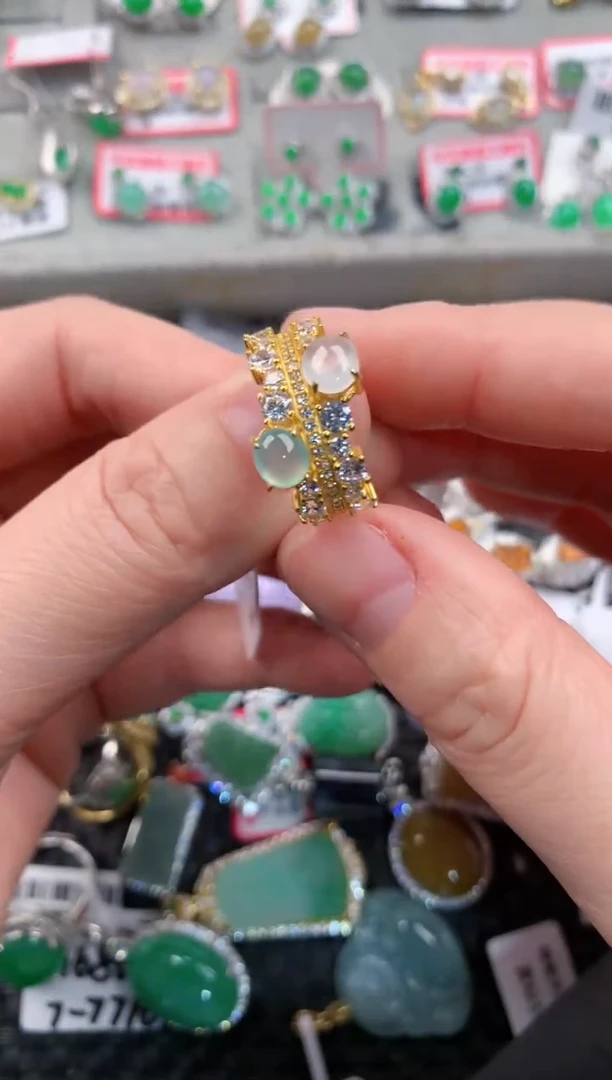 银S925镶嵌戒指翡翠666---8