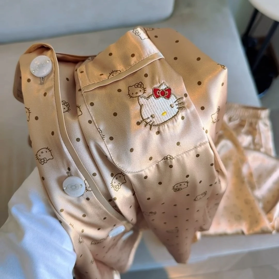 【缎面好面料】【透气短袖】【鎏金kt】夏季软丝女爆款睡衣冰丝家居服女