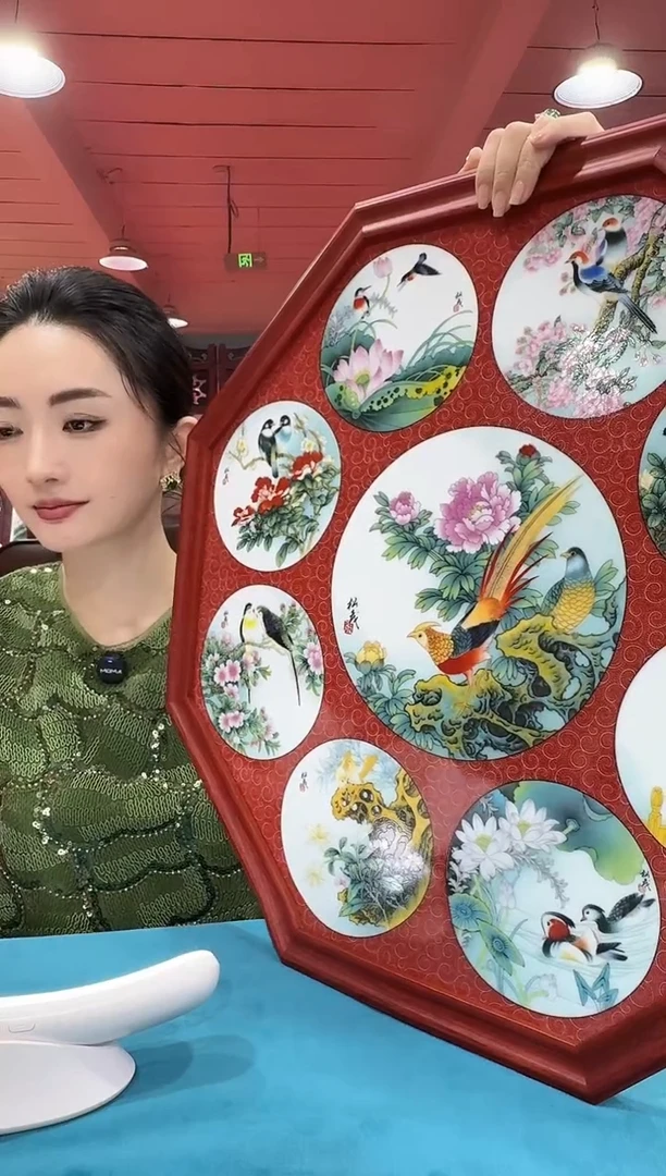 摆件四季花鸟八方瓷板画礼盒款