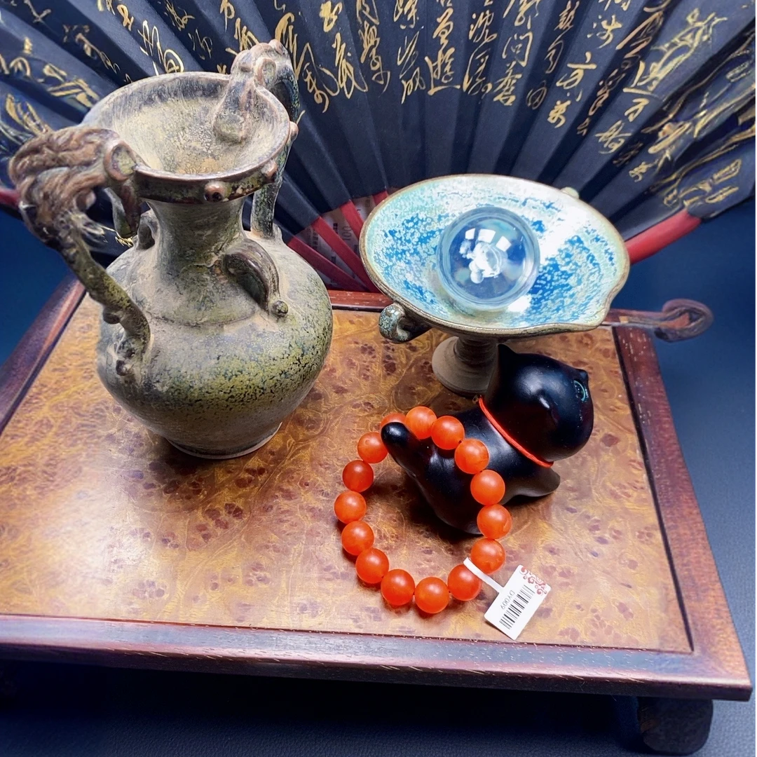 非金属珐琅手链  DY009红丹参赤红手串14mm（多样性发其一）