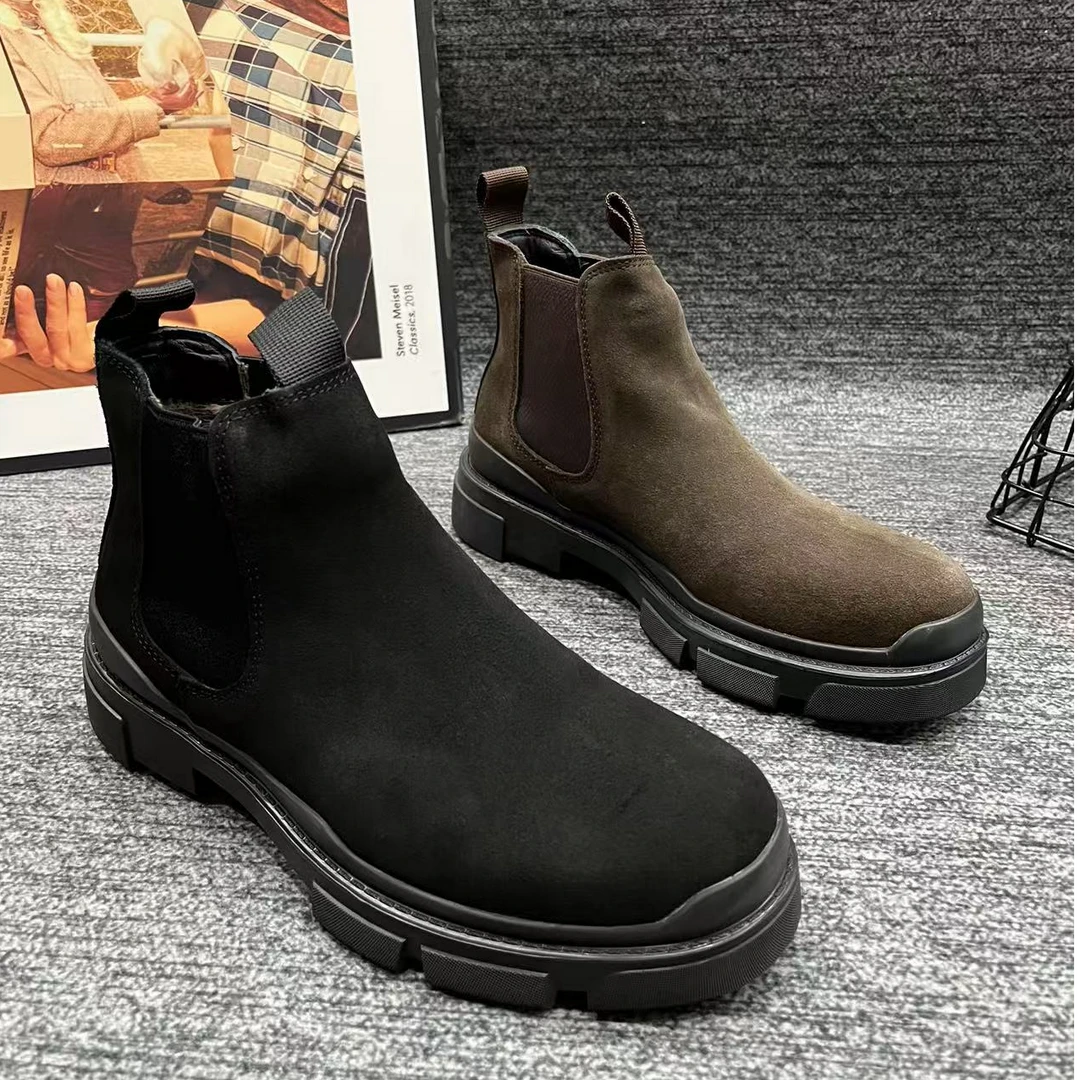 L2023【二棉】中筒套筒高帮休闲中跟切尔西靴冬季百搭流浪丹宁风