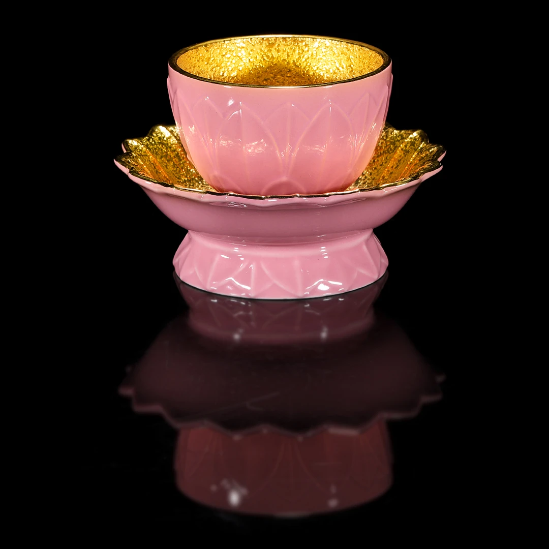 【宜景窑唐诗系列】130CC花开见佛宝石入釉鎏金宜兴手工段泥