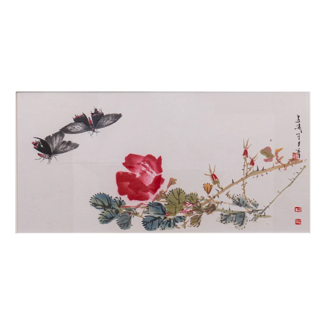 荣宝斋非遗木版水印《月季蝴蝶》
