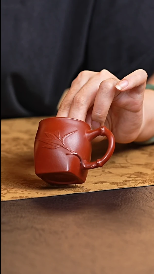 茶壶紫砂宜兴原矿紫砂天圆地方朱泥竹节主人杯