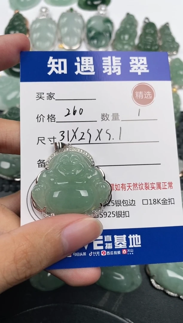 颈饰银S925镶嵌翡翠挂件