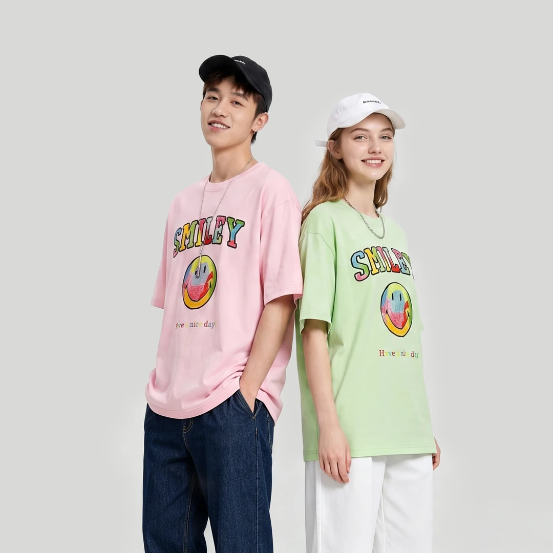 SMILEY笑脸设计感T恤字母笑脸印花圆领短袖纯棉上衣男女同款