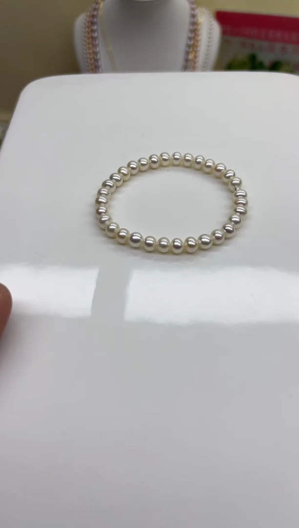 银S925镶嵌手链淡水珍珠白色巴洛克5-6mm