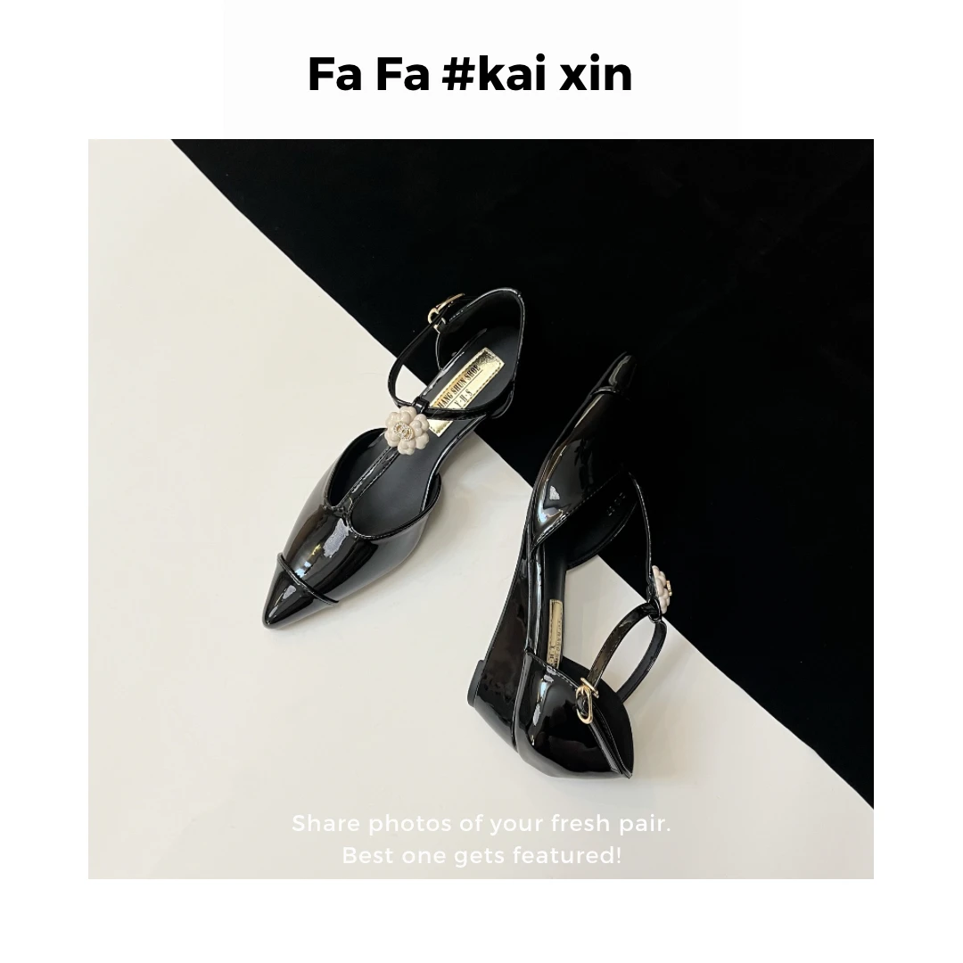 【开心】4.5CM 女凉鞋法式浅口花朵尖头时装凉鞋夏季时尚气质小香风