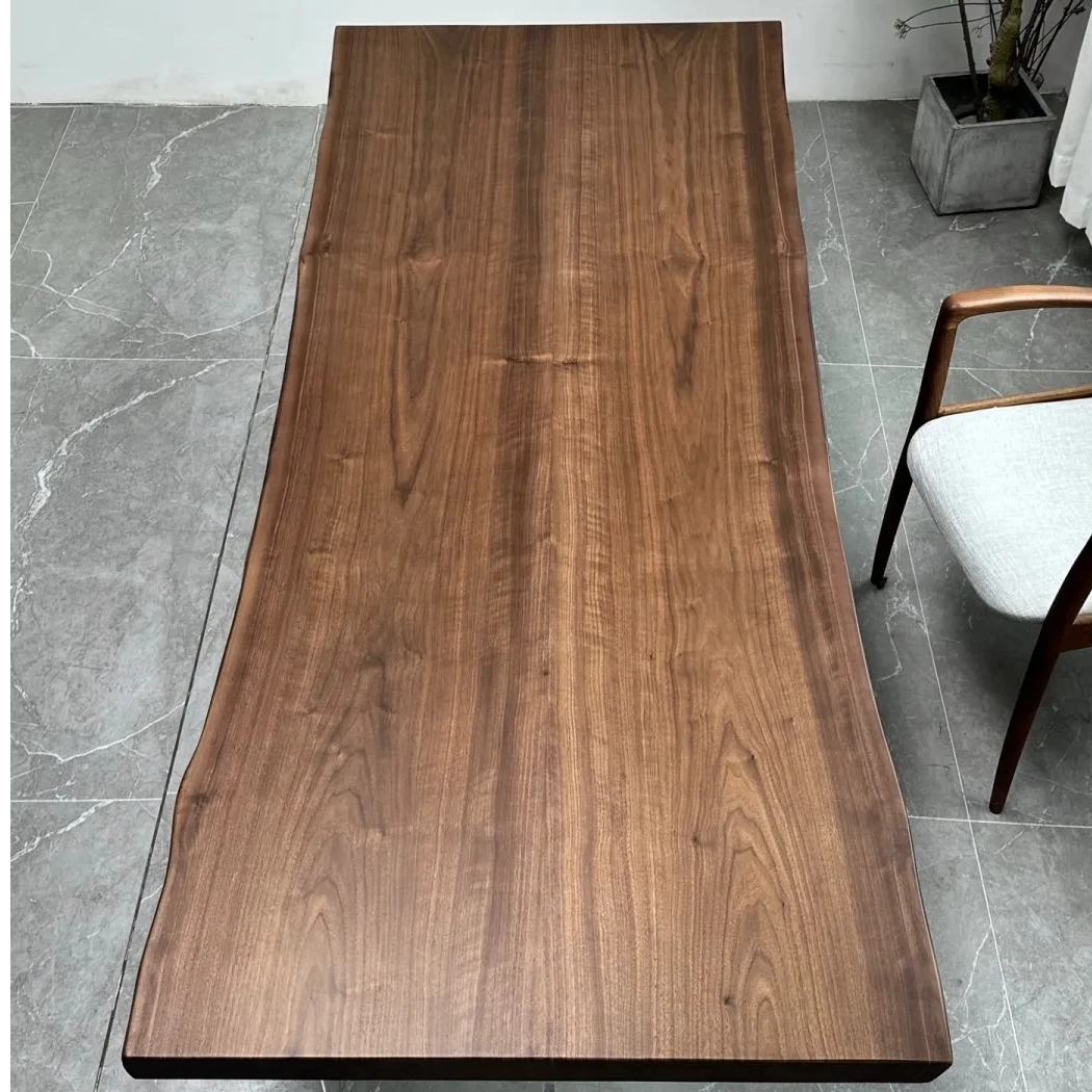 北美黑胡桃实木大板桌餐桌茶桌 自然边(双拼) 尺寸：198*80*4.6cm