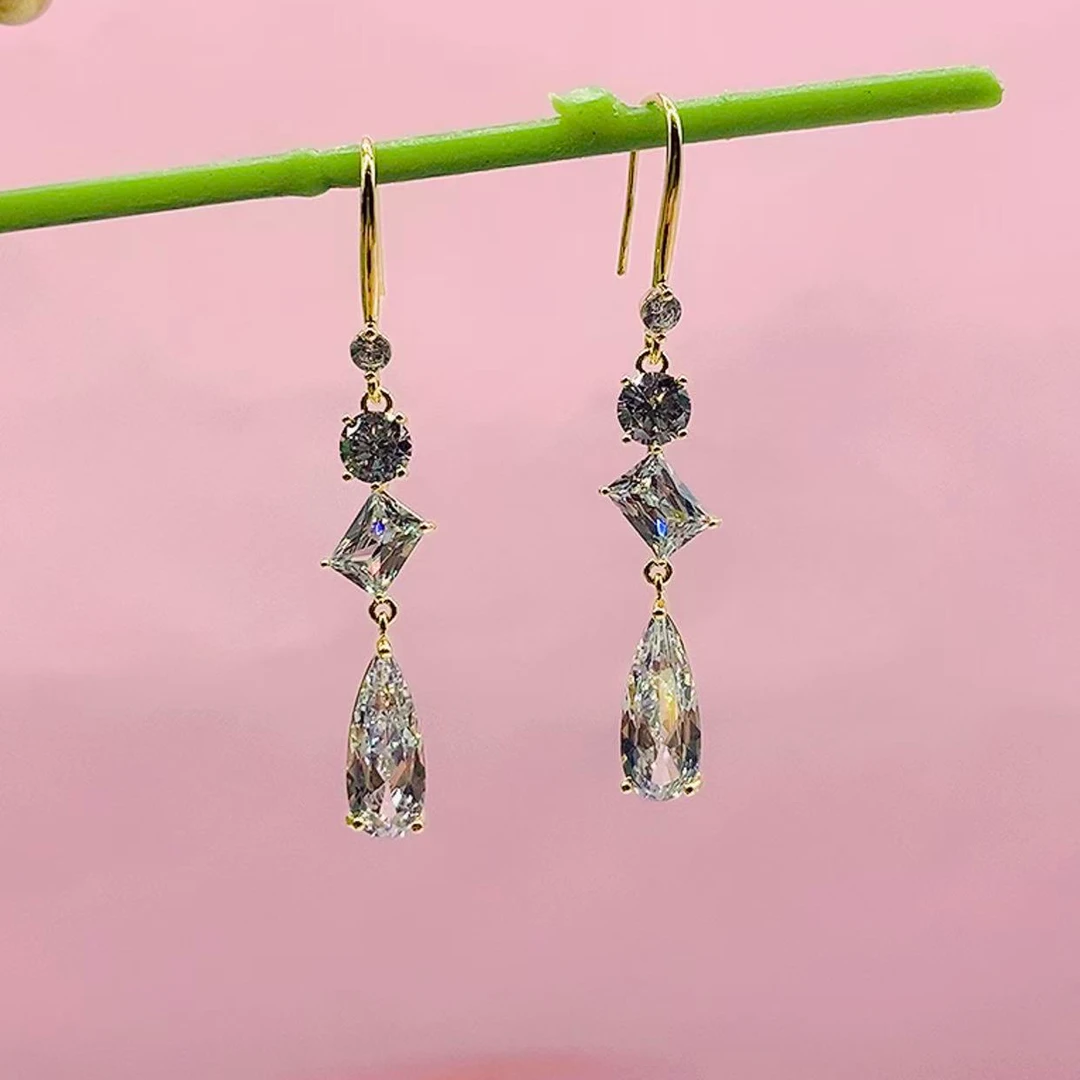 铜合金锆石耳饰 (419号)925银水滴耳钩吊坠精致时尚气质女神耳饰