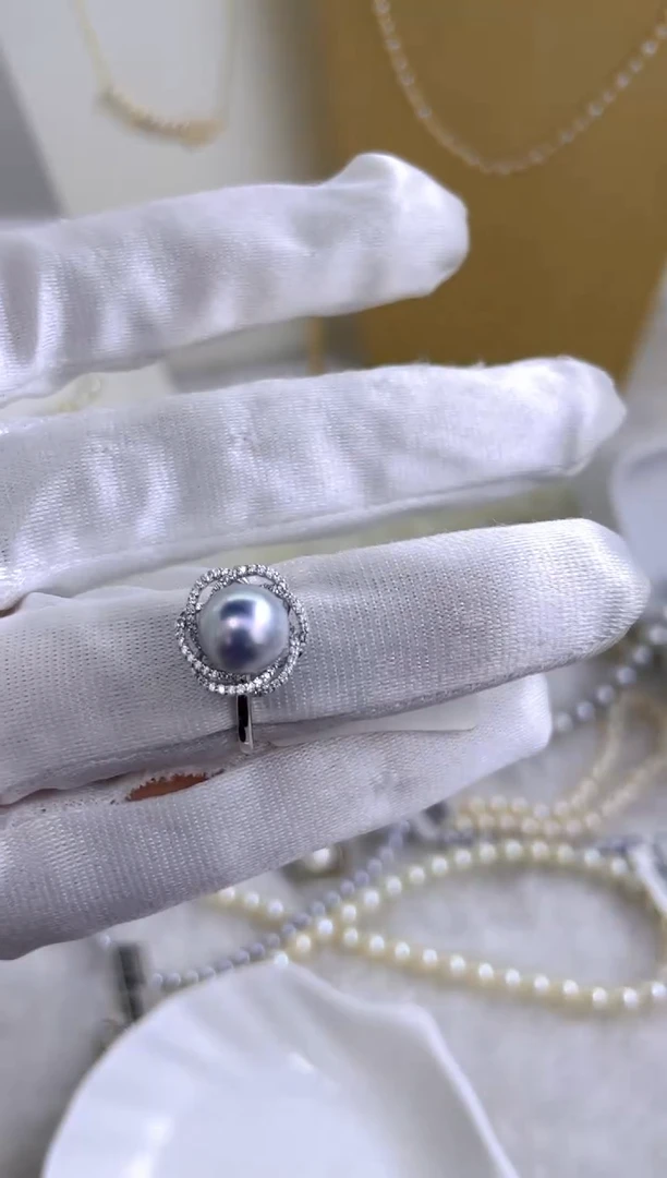 银S925镶嵌戒指海水珍珠多样性发其一