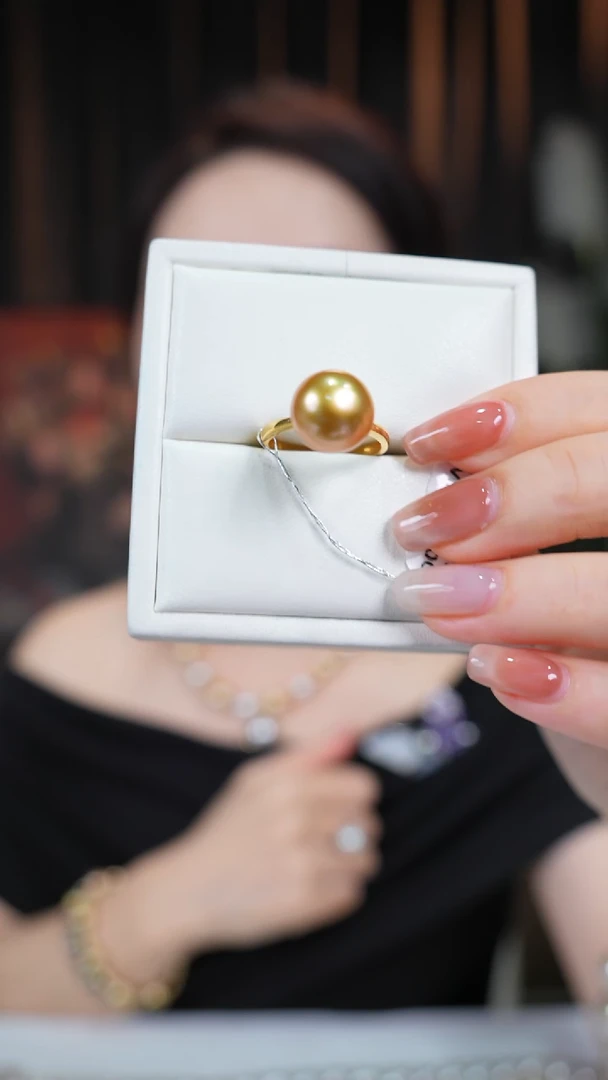 18K金镶嵌戒指海水珍珠金珠12-13mm