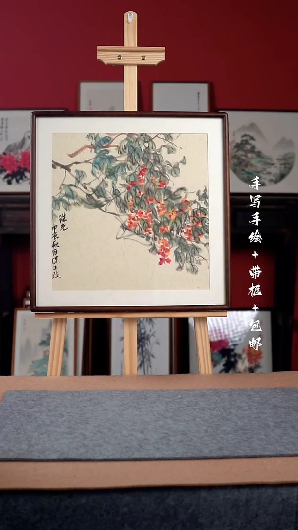 国画手绘手写52*52带框-花鸟作品