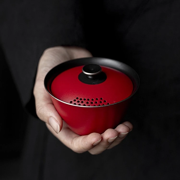 新款原矿陶泥盖碗中国红三才碗国潮红快客杯户外便携泡茶喝茶杯