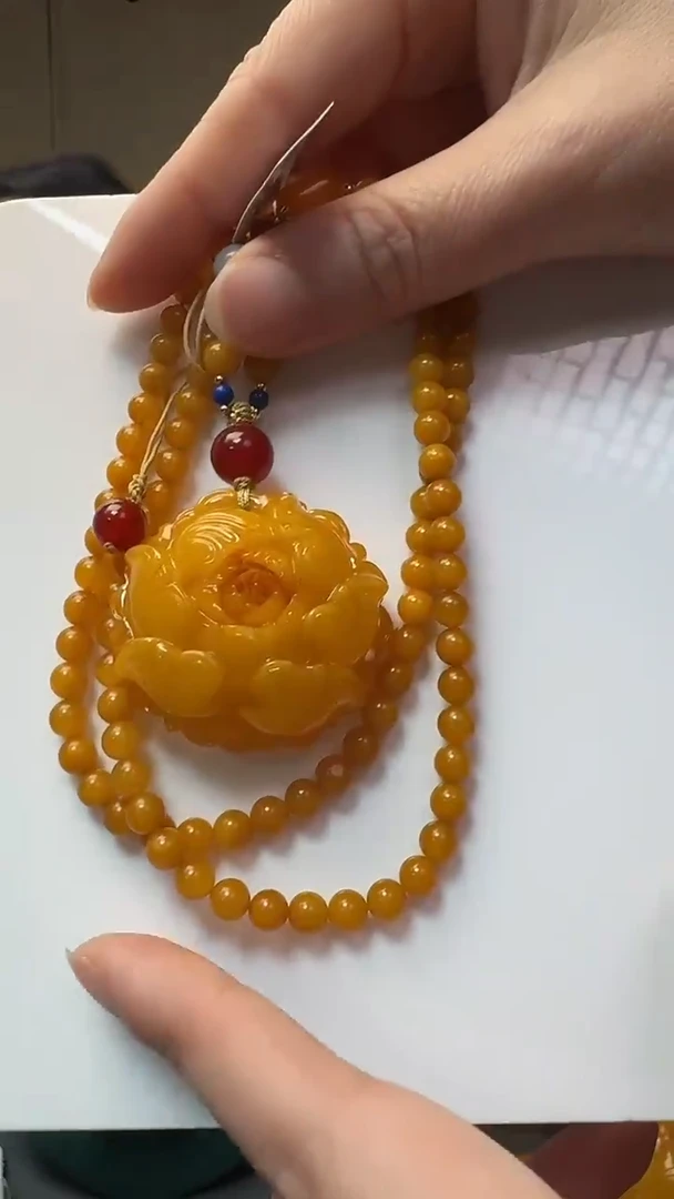 未镶嵌吊坠(赠链)琥珀蜜蜡牡丹花套装