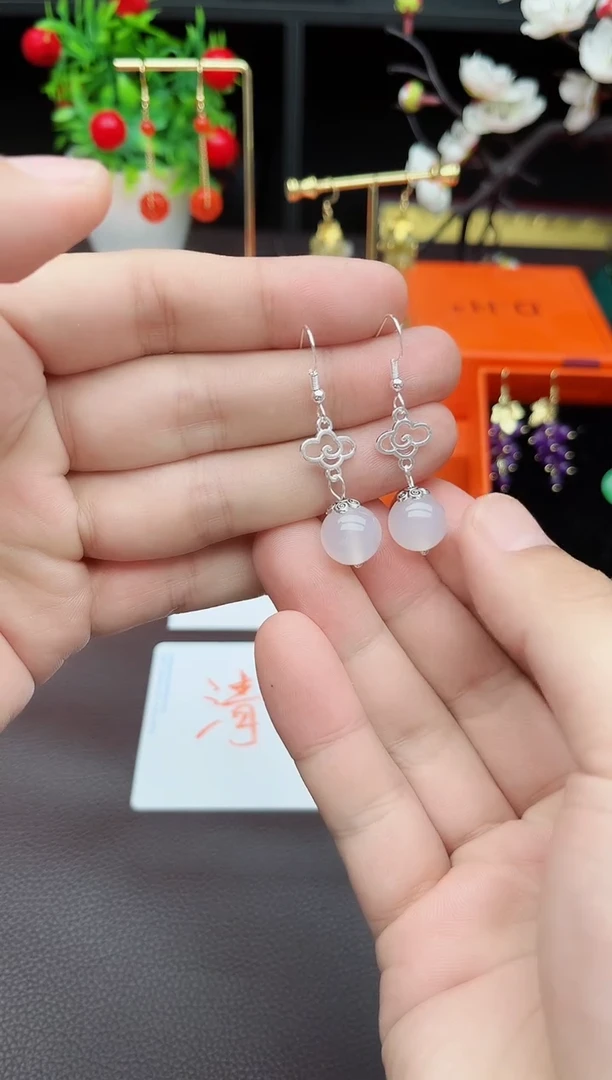 玛瑙/玉髓耳饰银S925镶嵌101000